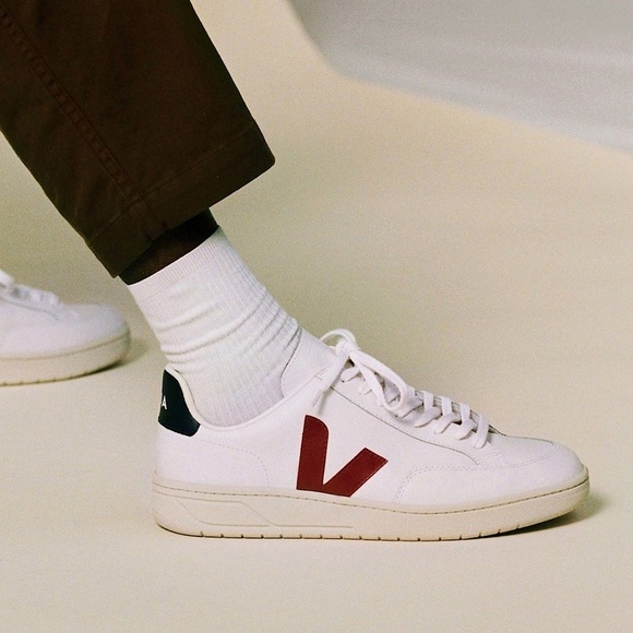 VEJA V-12 Leather White Marsala Nautico Sneaker - Picture 2 of 14